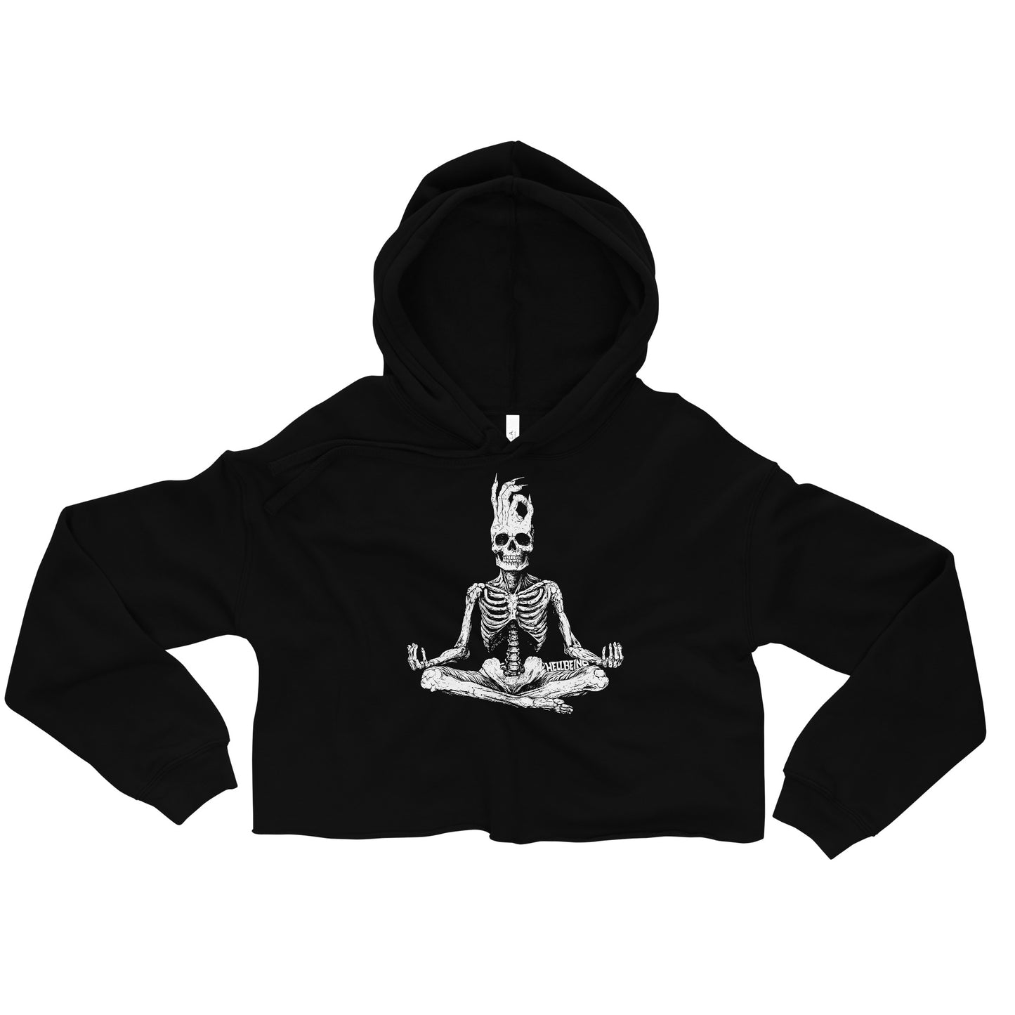 Front view of the Hellbeing meditating skeleton black t-shirt