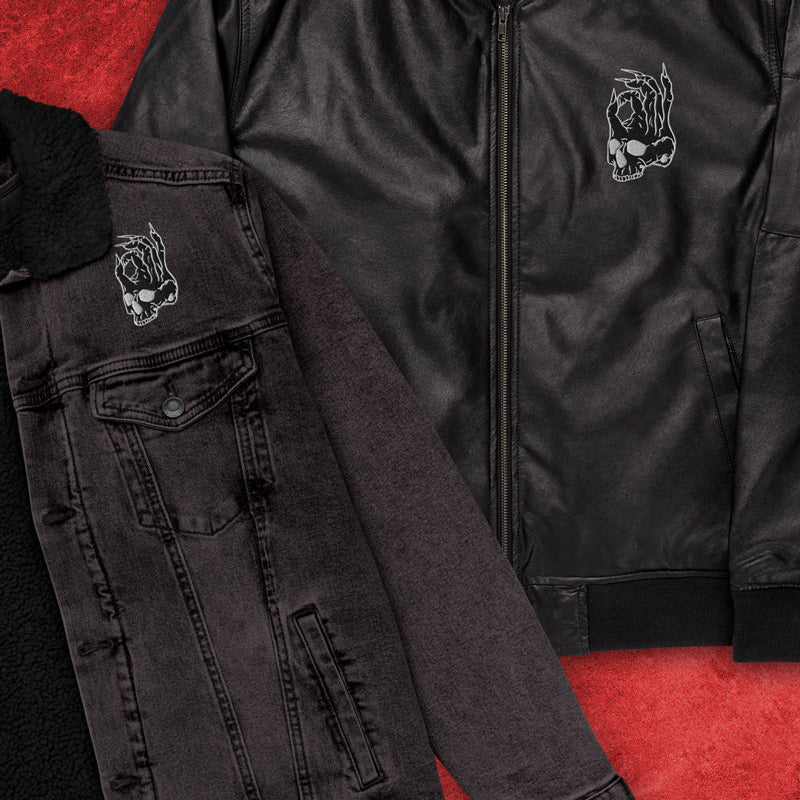 Hellbeing black denim sherpa jacket and black faux laether bomber jacket