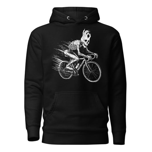 Front view of the Hellbeing Cycling skeleton black hoodie