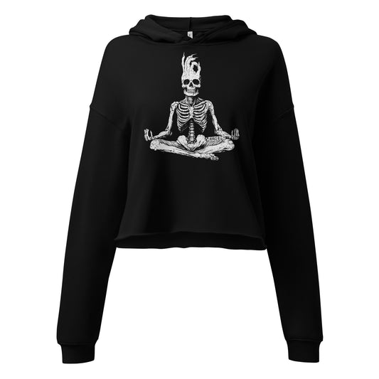 Back view of the Hellbeing meditating skeleton black t-shirt